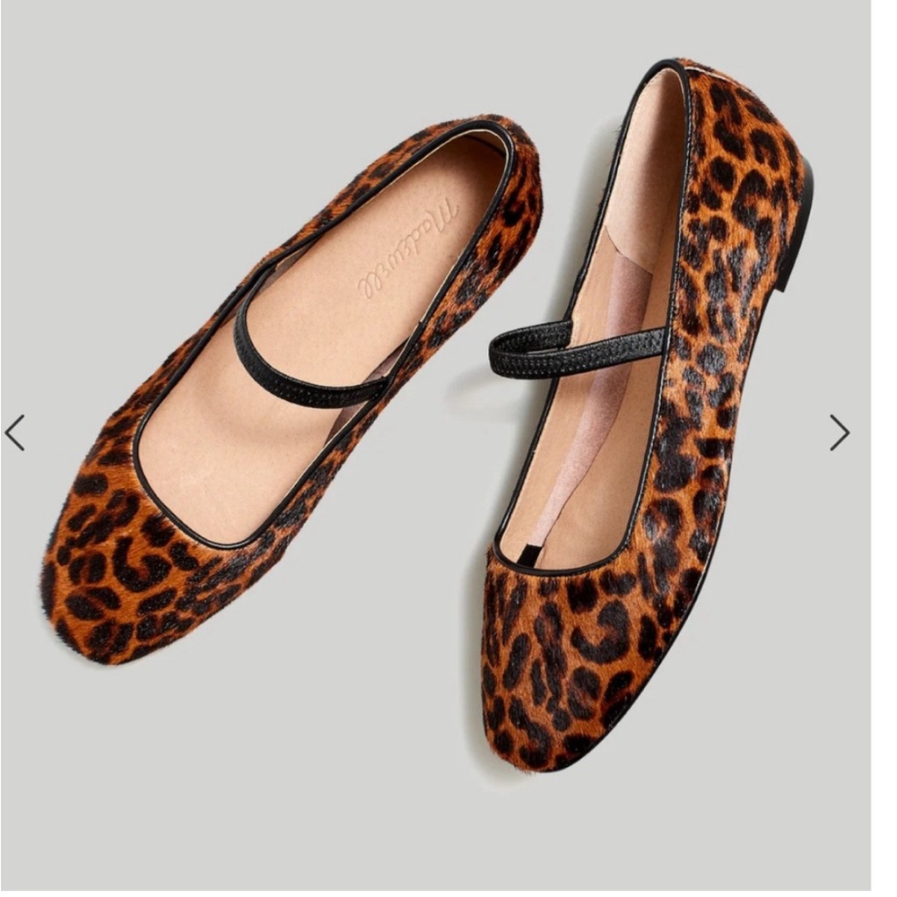 Madewell The Greta Elastic Mary Janes Ballet Flats in Cheetah Calf Hair size 9